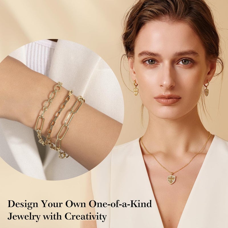 Ecoofor 14k Gold Necklace Chains for Jewelry Making, Total 27 Feet 8 Rolls Bracelet Chains for DIY, 3.3 Feet Each Style, 14K Gold Plated Chain with Jump Rings/Lobster Clasps/Connectors - Image 5